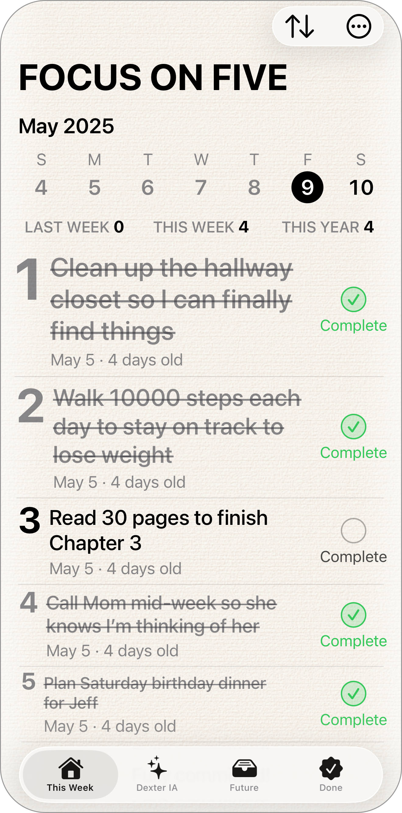 Focus on Five — weekly review